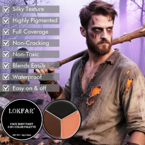 Black Brown Terracotta Face & Body Paint - Blendable Facepaint Foundation with Sponge & Brush for Skin, Professional Halloween Face Make-up Kit for Wolf Werewolf Tiger Deer Lion Beard Cosplay Costume - color: 04 Werewolf/Tiger