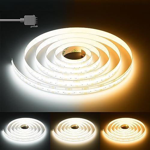 PAUTIX COB LED Strip Light White CCT Tunable 3200LEDs,CRI90+ 16.4ft/5m Dimmable 2700K-6500K 24V LED Tape Light,for Under Cabinet Bedroom Kitchen TV Mirror DIY Lighting(Adapter & Dimmer NOT Included) - size: 16.4ft(Strip ONLY)