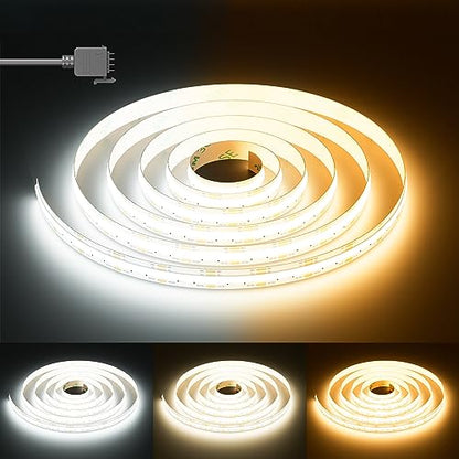 PAUTIX COB LED Strip Light White CCT Tunable 3200LEDs,CRI90+ 16.4ft/5m Dimmable 2700K-6500K 24V LED Tape Light,for Under Cabinet Bedroom Kitchen TV Mirror DIY Lighting(Adapter & Dimmer NOT Included) - size: 16.4ft(Strip ONLY)
