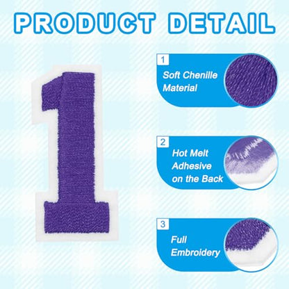 MECCANIXITY Iron on Number Patches 2" Number 1 Iron on Embroidered Patch Sew on Letter Stickers Applique for Repairing Clothing Jeans Shoes Hats DIY(Purple, Pack of 9) - style: Number 1