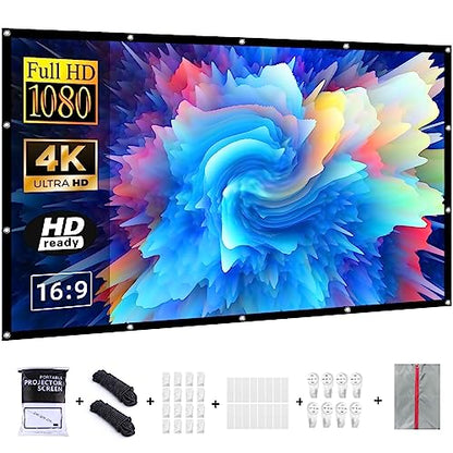 Projection Screen 120 inch Outdoor Projector Screens Portable Movie Screen 16:9 Foldable Anti-Crease Projection Screen for Home Theater Outdoor Indoor Support Double Sided Projection