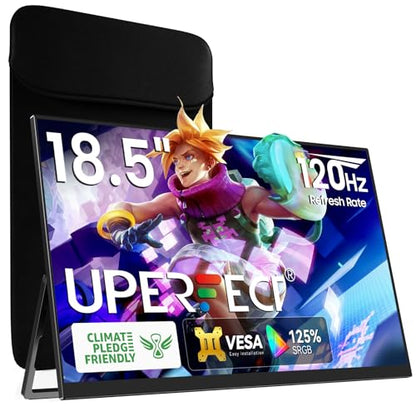 UPERFECT 18.5" 120Hz Portable Monitor, 125% sRGB Large Gaming Monitor | 1080P FreeSync 1ms IPS USB-C Mini HDMI Travel Second Screen with Kickstand, Bag, VESA, for Laptop, PC, Phone, Game Consoles - size: 18.5-Inch