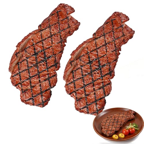 Artificial Lifelike Steak Fake Cooked Roast Beef Simulated Food Steak Meat Model Simulation Food for Market Display Photography Props Party Decoration(2pcs)