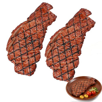 Artificial Lifelike Steak Fake Cooked Roast Beef Simulated Food Steak Meat Model Simulation Food for Market Display Photography Props Party Decoration(2pcs)