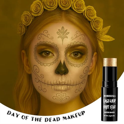 BOBISUKA Metallic Gold Face Body Paint Stick Washable Water-Based Face Paint Makeup Stick for Halloween Skull, Goth, Cosplay, SFX, Sports Eye Black & Costume Party - color: Gold