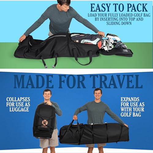 Golf Travel Bag with Wheels – Padded Airline-Approved Golf Club Travel Cover, Heavy-Duty Soft Sided Flight Bag with Reinforced Base & Carry Handles – Fits Full Size Cart & Stand Bags