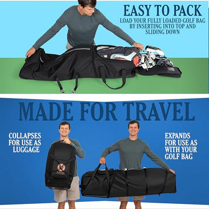 Golf Travel Bag with Wheels – Padded Airline-Approved Golf Club Travel Cover, Heavy-Duty Soft Sided Flight Bag with Reinforced Base & Carry Handles – Fits Full Size Cart & Stand Bags