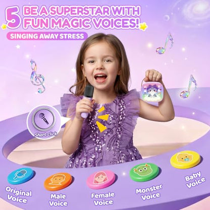 YLL Karaoke Machine for Kids, Birthday Gifts for Girls Ages 4-12 Years Toy - color: Violet-Cat