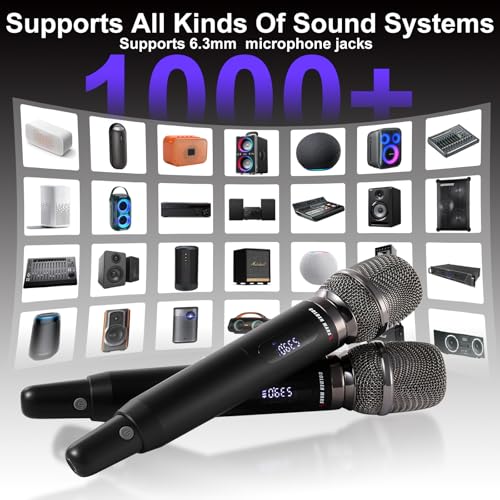 Wireless Microphone System with 400ft Receiving Distance for Singing | 2.4 Automatic Channel Connection Professional Metal 2 Wireless Microphones for Singing Karaoke DJ Church