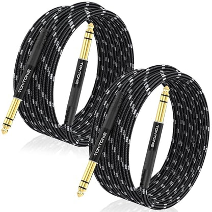 1/4 Inch TRS Cable 2-Pack 20FT, Quarter Inch 6.35mm Balanced Stereo Audio Cable, 1/4 to 1/4 Guitar Cables for Electric Guitar Bass Keyboard Mixer - size: 20 FT