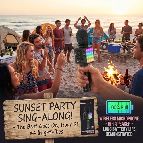 Bluetooth Karaoke Microphone for Party: 8H Playtime, 2H Fast Charge - color: Black2