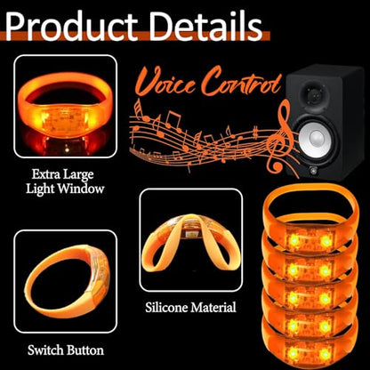 24 Pcs LED Glow Bracelets Sound Activated Led Flashing Bracelet Music Control Light Up Bracelets,Glow in The Dark Party Supplies For Birthday Carnival Concerts Night Events Christmas Gift (orange) - color: Orange