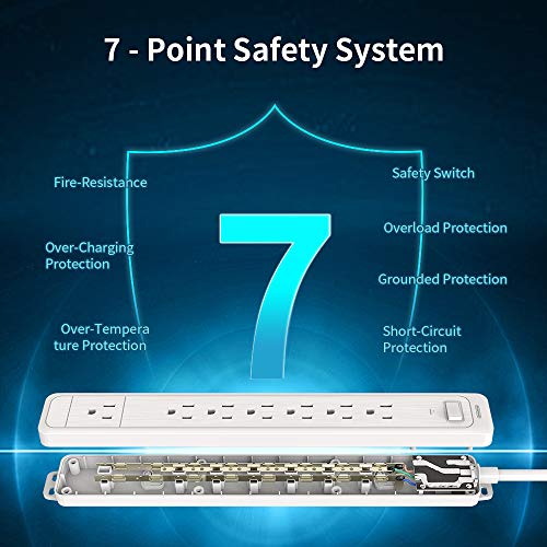 NTONPOWER 7 Outlets Surge Protector Power Strip, Flat Plug, 15 A Circuit Breaker, 5ft Heavy Duty Cord Wall Mount Right Angle Plug for Home Theater Office, White, 1080 Joules - size: 5 ft