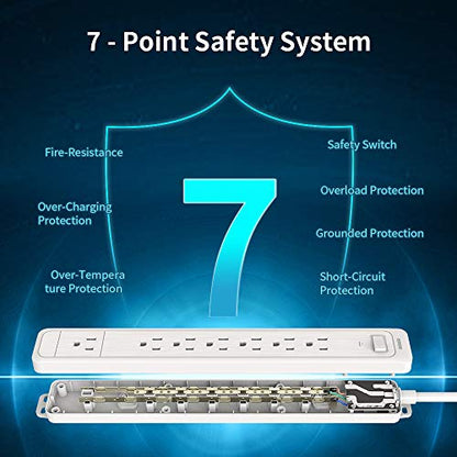 NTONPOWER 7 Outlets Surge Protector Power Strip, Flat Plug, 15 A Circuit Breaker, 5ft Heavy Duty Cord Wall Mount Right Angle Plug for Home Theater Office, White, 1080 Joules - size: 5 ft