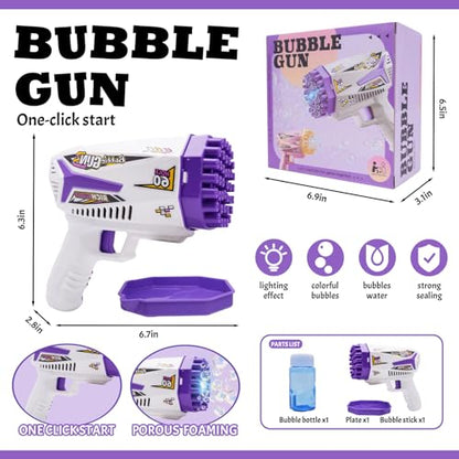 Bubble Machine Gun Kids Toys 60 Holes Bubble Machine with Bubble Solution | Bubble Blaster Gun with Bubble Solution,Outdoor Toy Birthday Party Favors Gifts for Boys Girls Age 3 4 5 6 7 8 9 10 Years Old - color: Purple