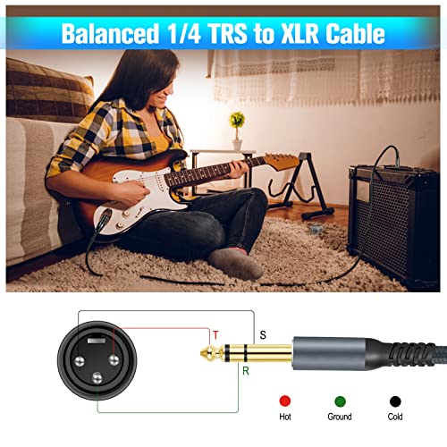 Twozoh XLR Male to 1/4 TRS Stereo Audio Cable 3.3FT, Braided Jack 6.35mm to XLR Male 3Pin Guitar Cable (Professional/HiFi) - color: 1/4 to XLR Male, size: 3.3FT