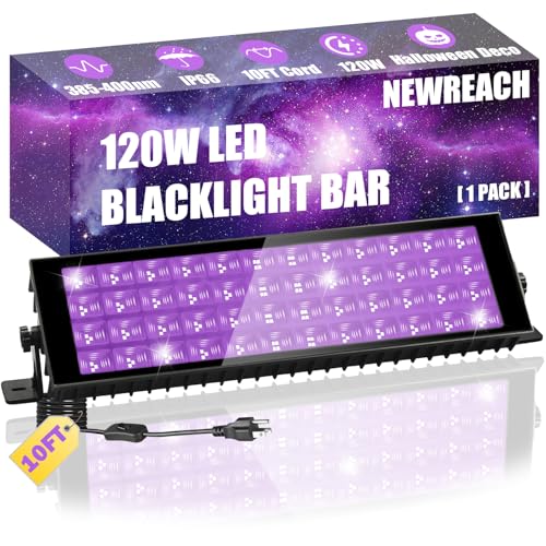 120W Black Light, LED Blacklight Bar with 10ft Cord, Glow in The Dark, for Glow Party, Neon Decoration, Body Paint, Fluorescent Poster, Birthday, Halloween, Bedroom(1 Pack)