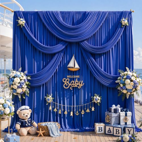 20ft x 12ft Royal Blue Backdrop Curtains for Wedding Parties - color: Royal Blue, size: W5' x H12'(4 panels)