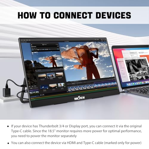 InnoView Portable Monitor 18.5 inch 100HZ 120% sRGB, 1080P FHD IPS Large Portable Monitors for Laptop USB C HDMI HDR Travel Monitor with Kickstand Mac PC Xbox PS4/5 Switch - size: 18.5 INCH