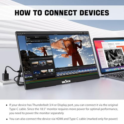 InnoView Portable Monitor 18.5 inch 100HZ 120% sRGB, 1080P FHD IPS Large Portable Monitors for Laptop USB C HDMI HDR Travel Monitor with Kickstand Mac PC Xbox PS4/5 Switch - size: 18.5 INCH