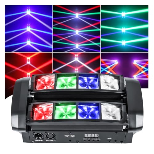 ZKYMZL 8×3W RGBW Spider Beam Moving Head DJ Light - 4° Ultra-Narrow Fresnel Lens, Metal Chassis Stage Lighting, Sound Active & DMX512 Control for Disco, Club, Wedding & Party Beam Shows