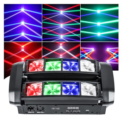 ZKYMZL 8×3W RGBW Spider Beam Moving Head DJ Light - 4° Ultra-Narrow Fresnel Lens, Metal Chassis Stage Lighting, Sound Active & DMX512 Control for Disco, Club, Wedding & Party Beam Shows