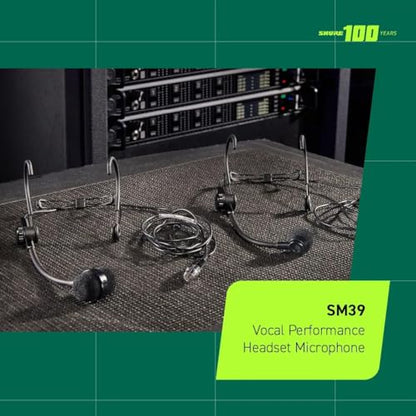 Shure SM39 Headset Microphone - Vocal Performance Cardioid Headworn Mic compatible with Axient Digital, Secure Low Profile Fit, Ergonomic Design, Indoor/Outdoor Windscreens, Sweat Resistant (SM39-TQG) - style: TA4F Connector