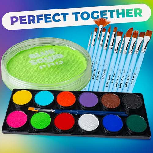 Blue Squid Face Paint Water Based Single Cake Professional Face Paint & Body Paint - Water Activated, Kids Adults Face Painting for Costume, Halloween Makeup, Cosplay - UV Pastel Green Face Paint 30g - color: UV Pastel Green