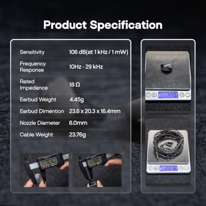 Linsoul Kiwi Ears Cadenza II 10mm Titanium Driver in Ear Monitor IEMs | KARS 2.0, Precise Tonal Balance, CNC Aluminum Faceplate, 2Pin Cable for Audiophiles Gaming, Grey, 3.5mm without Mic - color: Grey