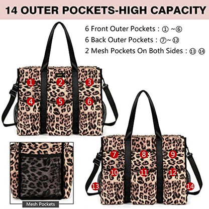 IBFUN Utility Tote Bag with 24 Pockets, Large Teacher Travel Tote for Women - color: C1-l-brown Leopard, size: Large