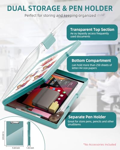 Clipboard with Storage, Nurse Dry Erase Clip Board, 8.5x11, Turquoise | Dual Compartments, Clearview Dry Erase Panel, High Capacity Storage, Heavy Duty, Pen Holder, Side Opening, School/Office Use - color: Turquoise