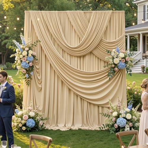 10ftx12ft Champagne Backdrop Curtain for Wedding Party 2 Panels 5×12FT Tall - color: Champagne, size: 10ftx12ft (2 Panels W5'xH12')