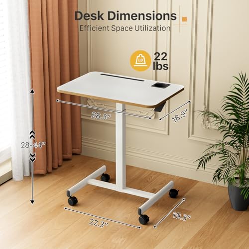 28 inch Mobile Rolling Standing Desk Height Adjustable with Wheels - color: White
