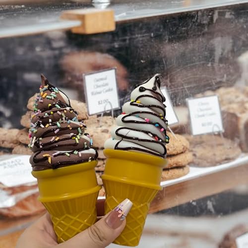 2PCS Brown White Fake Ice Cream Cone Prop (Pack of 2) - color: Brown White, size: 2pcs (Pack of 2)