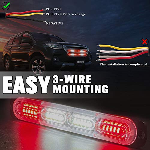 LED Emergency Strobe Light 24-LED Red White Red Flashing Warning Beacon Hazard Construction Caution Light Bar for Off Road Firefighter Vehicles Trucks SUV ATV 4-Pack - color: Red White Red