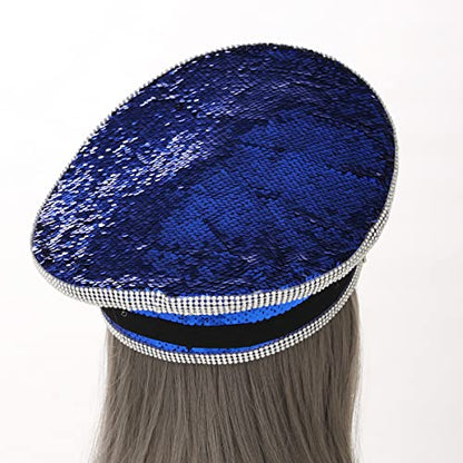GRACEART Women's Burning Man Sequin Hat Mucis Festival Military Captain Hats Steampunk Caps with Goggles - style: Style-19(with Goggle)