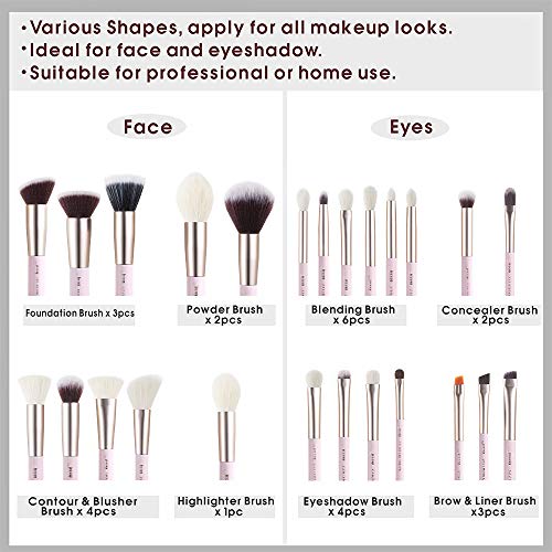 Jessup Makeup Brushes Set Professional Makeup Brush Eyeshadow Blending Powder Foundation Blusher Concealer 25pcs with Cosmetics Storage Box, Blushing Bride T295 - color: X-Blushing Bride+Storage Box