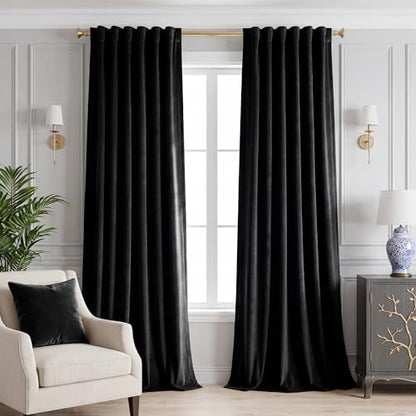 StangH Blackout Black Velvet Curtains for Home Theater, W42 x L90, 2 Panels - color: Black, size: 42"W x 90"L (Pack of 2)