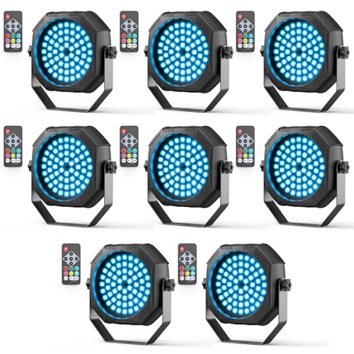 Battery Powered Stage Lights, Rechargeable Strobe Lights USB Powered Auto Sound Activated Control, 30W RGB LED Wireless Uplights for Events Wedding Party DJ Stage Dance - 8Packs - color: 8Pcs