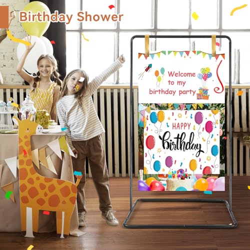 Wedding Welcome Sign Heavy Duty Black Easel Stand With 4 Leather Strap | 68”x31”x 20” Welcome to Our Wedding Sign Holder, Metal Floor Standing Easels for Valentines Day, Signs, Poster - color: Black