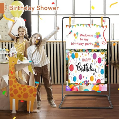 Wedding Welcome Sign Heavy Duty Black Easel Stand With 4 Leather Strap | 68”x31”x 20” Welcome to Our Wedding Sign Holder, Metal Floor Standing Easels for Valentines Day, Signs, Poster - color: Black