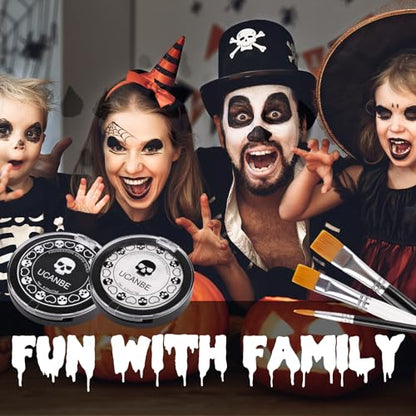 UCANBE Black White Face Body Paint with Painting Brush Kit, Cream-to-Powder Goth White Foundation + Black Greasepaint for Kids & Adult Halloween, SFX Makeup Set for Clown Skull Mime Cosplay & Costume - color: Black, White