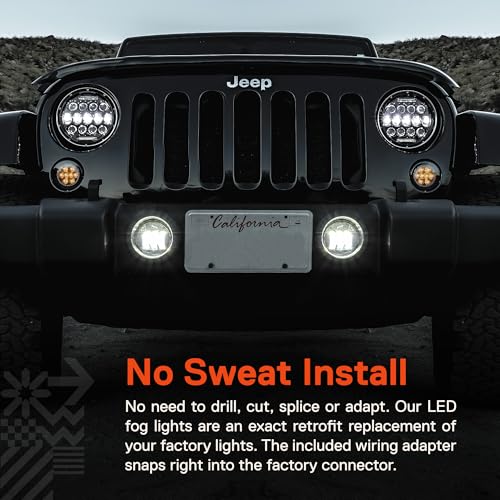 TRUE MODS 60W 4 Inch LED Fog Lights for 2007-2018 Jeep Wrangler JK JKU - size: JK + JL/JT Plastic Premium Bumper, style: No Halo | White
