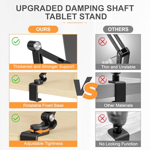 Houele Tablet Stand Holder, Adjustable Foldable Tablet Arm iPad Desk Mount with 360°Rotate Base, Phone Holder iPad Stand for Desk and Bed, Compatible with Tablets, Phones or Other 4-15.6" Device - color: Black