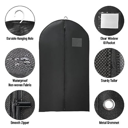 Black Suit Garment Bags, Set of 6 Portable Men's Travel Suit Bags, Waterproof Sturdy Hanging Clothes Pockets for Closet Storage, Business Travel, Clothes, Dress, Shirts (43.3x23.6 inch) - size: 6 Pcs 43.3x23.6 In