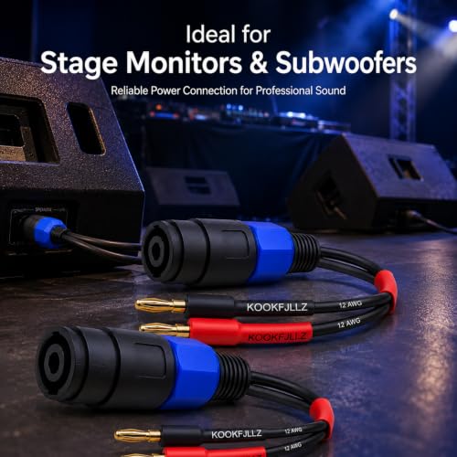 Speaker Cable Adapter, Banana Plug to Speakon Female Cable, 6 Inch 12AWG OFC Speaker Adapter Cable Male to Female for Amplifier PA System Stage Monitor Home Theater Live Sound (2-Pack)