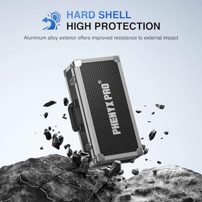 Phenyx Pro Large Carrying Case with Customizable Pre-Diced Foam PCSE-L | Aluminum Alloy Frame, Large Gear Storage, Quad-Channel Wireless Mic Systems, Camera Gear Transport - size: Large (20.3×10×5.9 Inch)