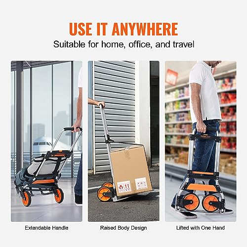 VEVOR Folding Hand Truck and Dolly, 275 Lbs Capacity, Aluminum Foldable Cart, Heavy-Duty Luggage Trolley Cart with Telescoping Handle and PP+TPR Wheels for Home, Office, Shopping, Travel - size: 275 lbs