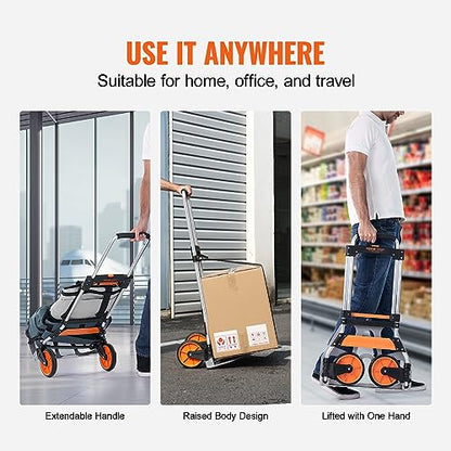 VEVOR Folding Hand Truck and Dolly, 275 Lbs Capacity, Aluminum Foldable Cart, Heavy-Duty Luggage Trolley Cart with Telescoping Handle and PP+TPR Wheels for Home, Office, Shopping, Travel - size: 275 lbs
