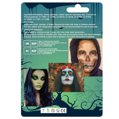 Bowitzki Halloween Makeup Palette 5 Colors Face Body Paint Oil Based with Brush for Zombie Skeleton Clown Witch Football Baseball Sports SFX Costume Cosplay Dress Up (Green) - color: Green